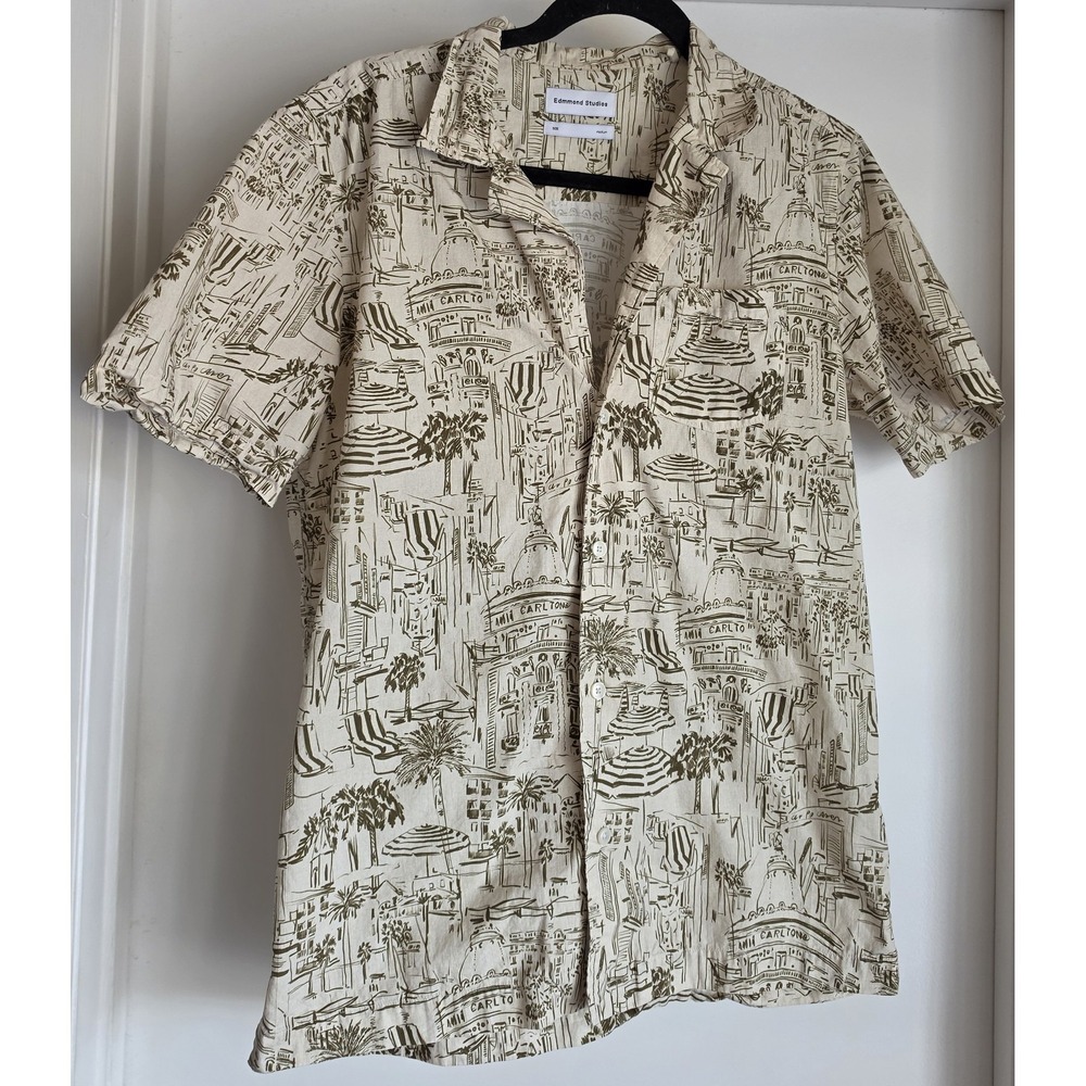 Edmmond Studios Men Graphic T-Shirt Medium Beige Cotton Collared Casual Tee